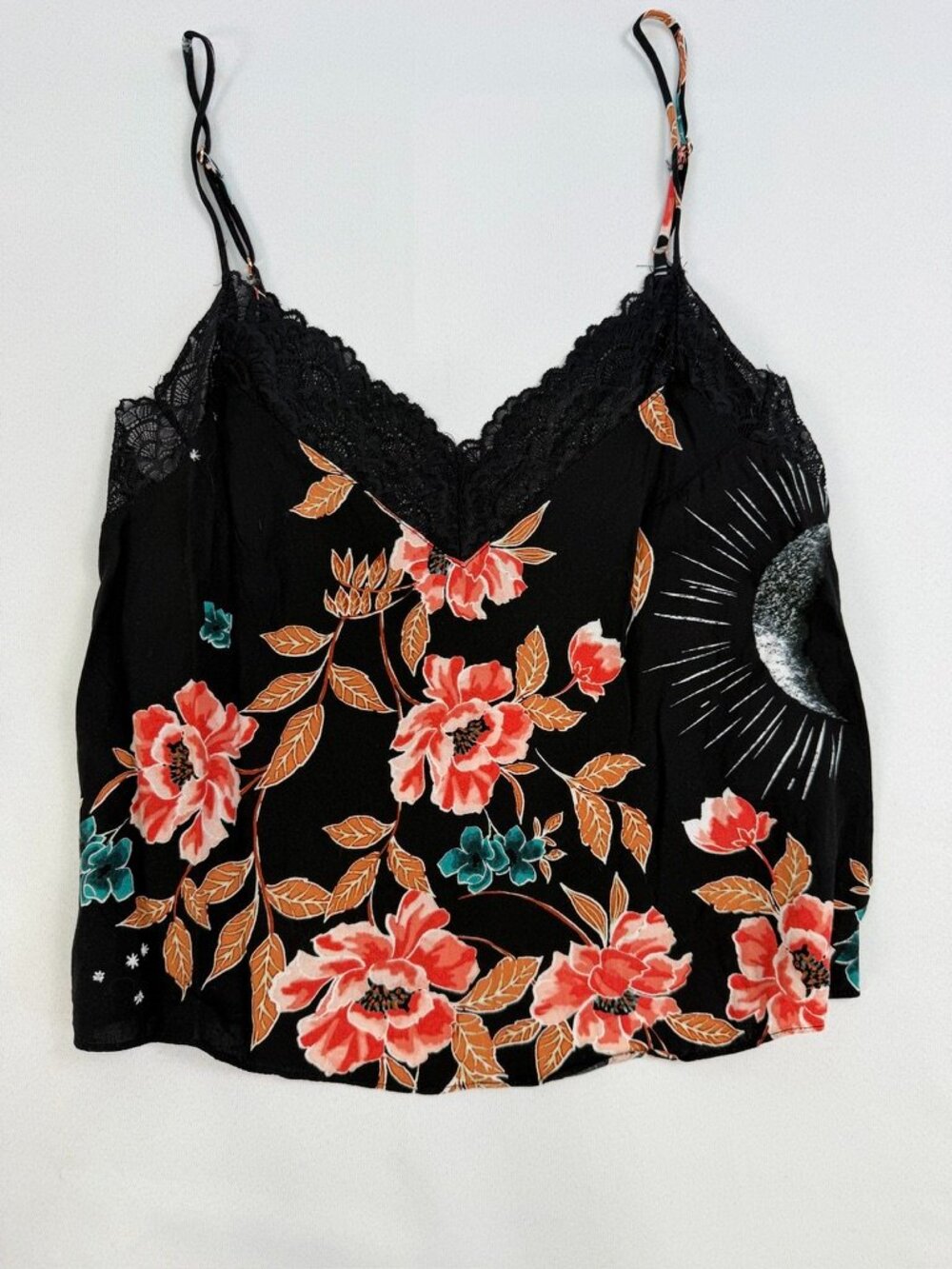 Midnight Bakery Floral Lace Cami Tank Moon Print Boho Medium